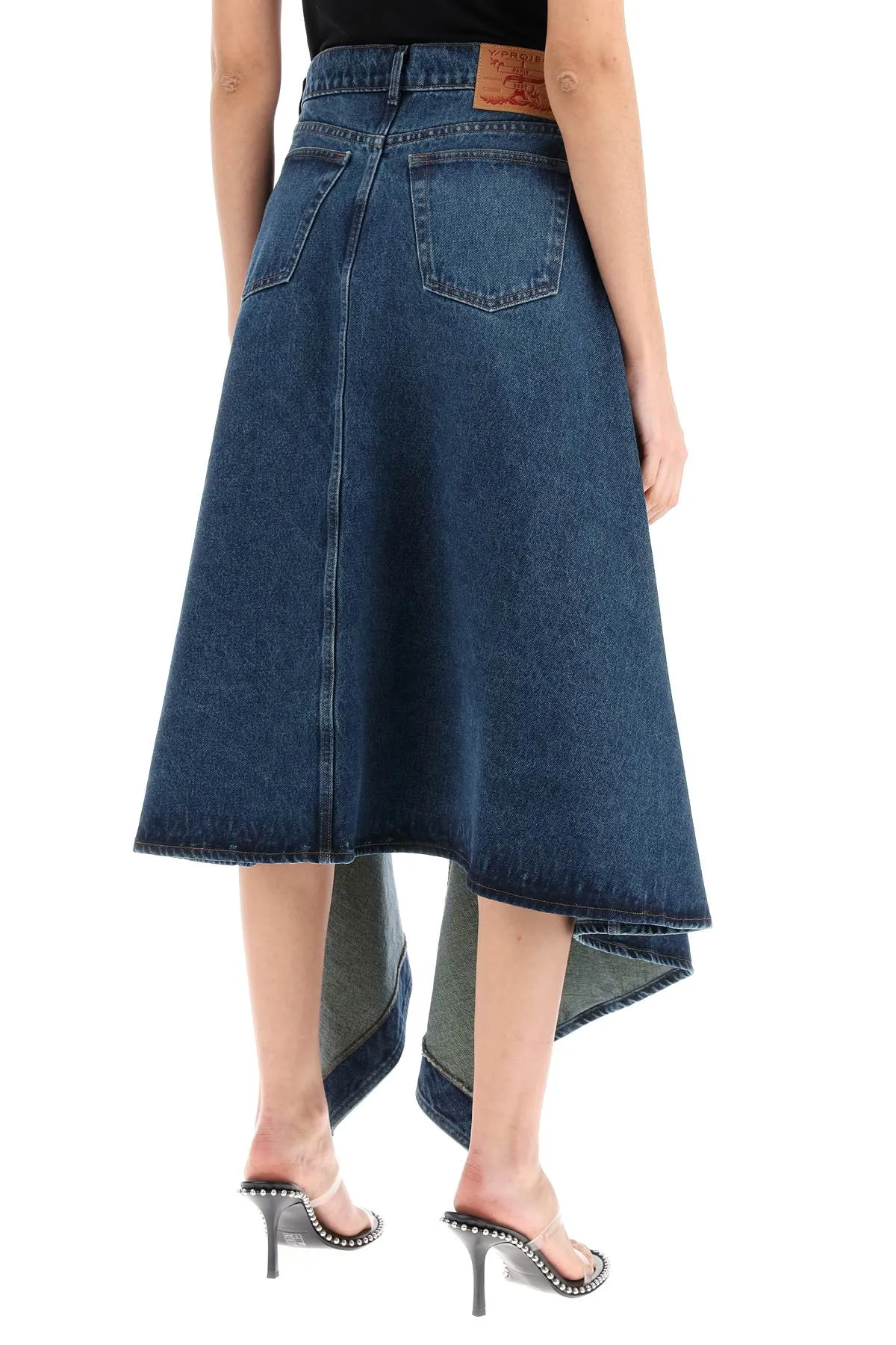 Y Project Denim Midi Skirt With Cut Out Details (Size - S)