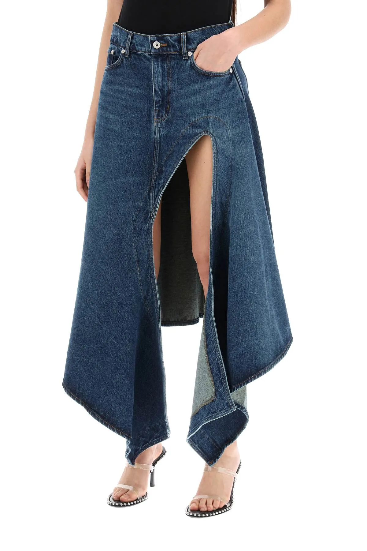 Y Project Denim Midi Skirt With Cut Out Details (Size - S)